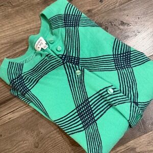 Crown & Ivy Green Navy Plaid Button Front Cardigan Sweater Womens Medium